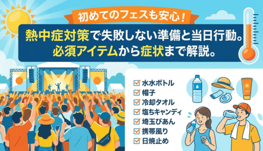 初めてのフェスも安心！熱中症対策で失敗しない準備と当日行動。必須アイテムから症状まで解説。